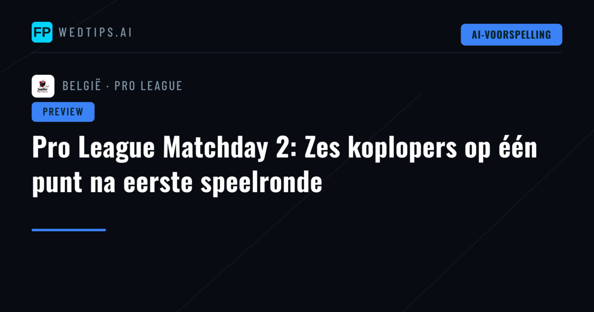 Pro League Matchday 2: Zes koplopers op één punt na eerste speelronde