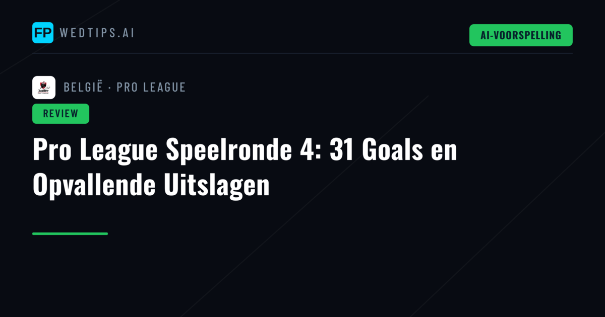 Pro League Speelronde 4: 31 Goals en Opvallende Uitslagen