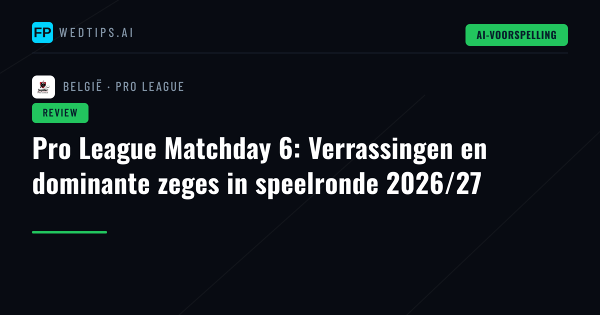 Pro League Matchday 6: Verrassingen en dominante zeges in speelronde 2026/27
