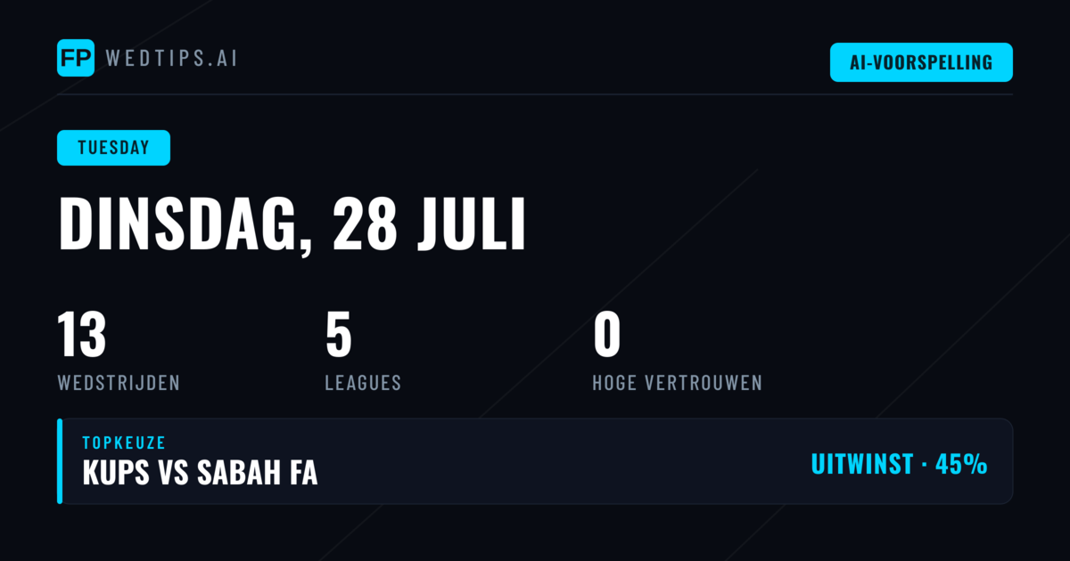 Statistisch Overzicht Dinsdag 28 Juli