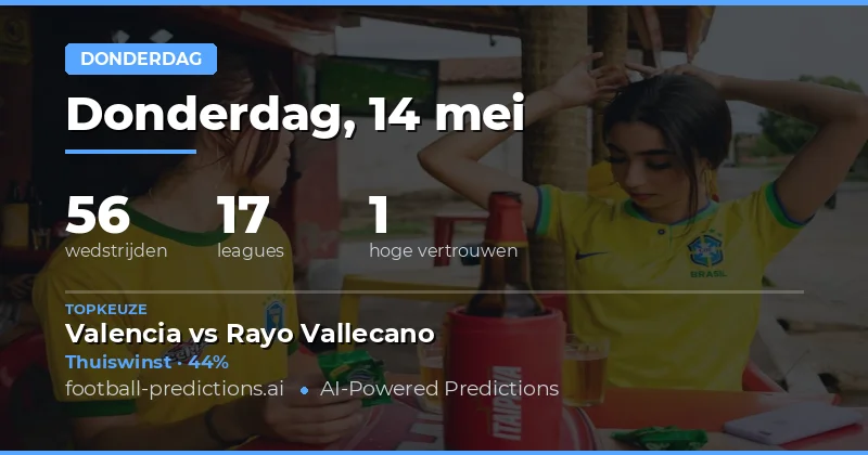 Voorspellingen voor de Voetbalwedstrijden op Dinsdag 14 Mei 2026