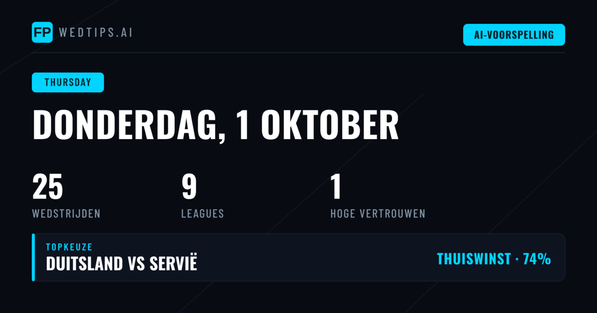 Donderdag 1 Oktober: Negen Competities, Negen Kansen