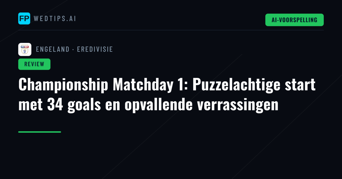 Championship Matchday 1: Puzzelachtige start met 34 goals en opvallende verrassingen