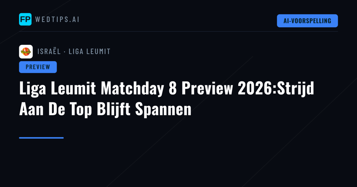 Liga Leumit Matchday 8 Preview 2026:Strijd Aan De Top Blijft Spannen