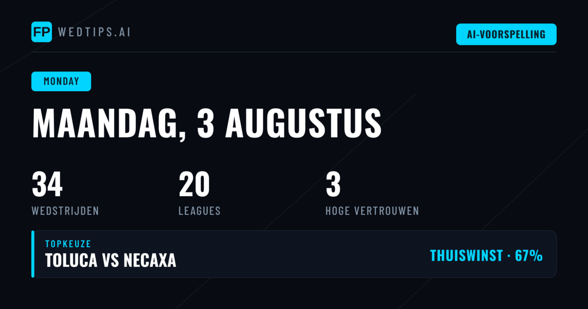 Maandag 3 Augustus: Uitgebreid Overzicht van 34 Wedstrijden