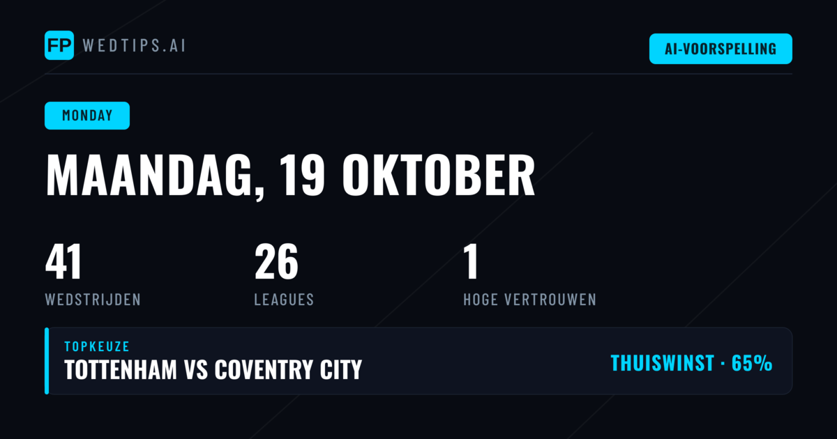 Maandag 19 oktober 2026: Breed profiel van 41 duels