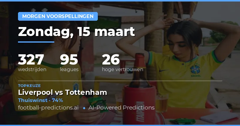 Voetbalvoorspellingen Morgen 15 maart 2026: beste tips