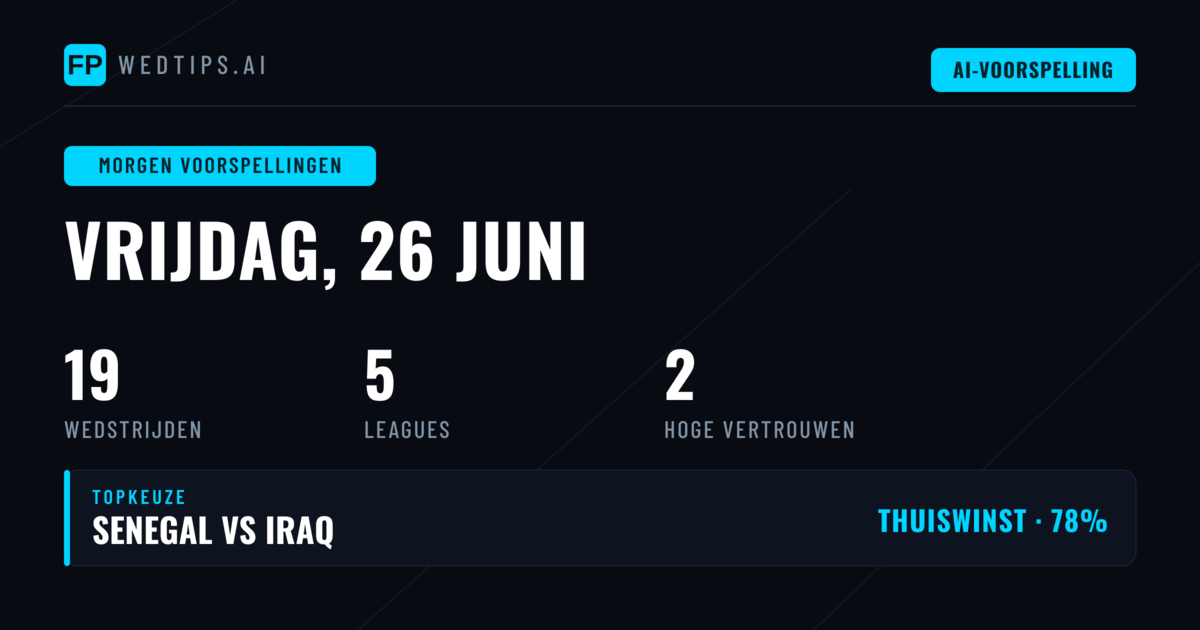 World Cup en competitiesoverzicht voor vrijdag 26 juni