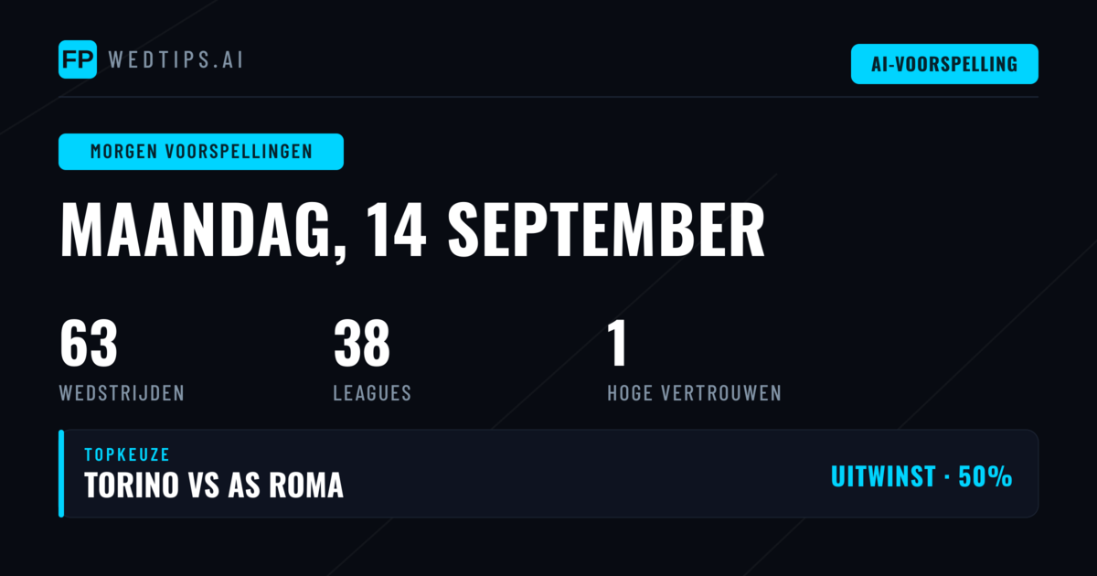 Maandag 14 september 2026: Uitgebreid Overzicht van het Wedstrijdaanbod