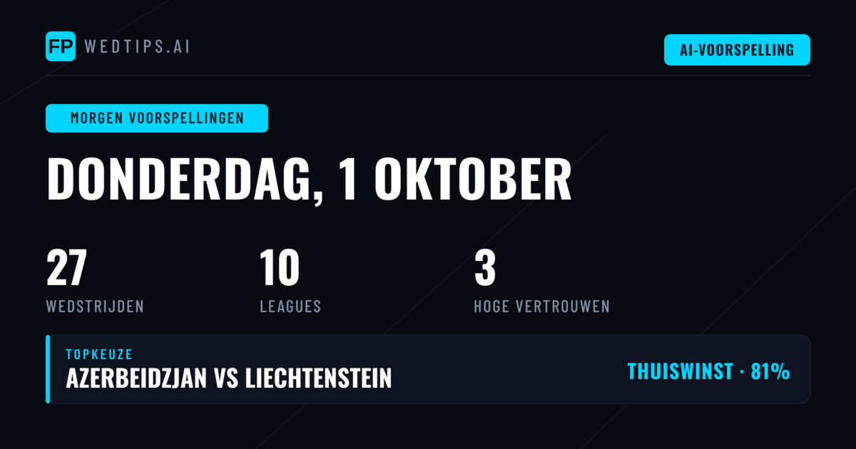 Top selecties voor donderdag 1 okt 2026