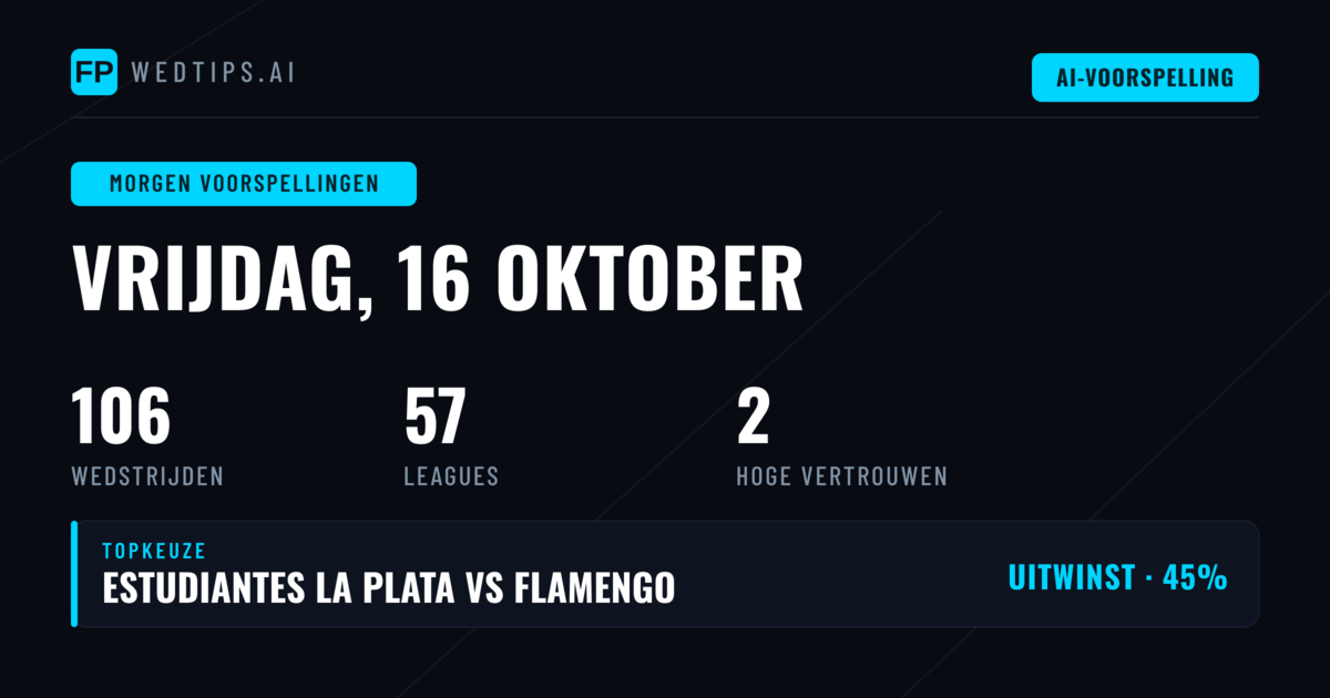 Actuele competities en speelprogramma vrijdag 16 oktober