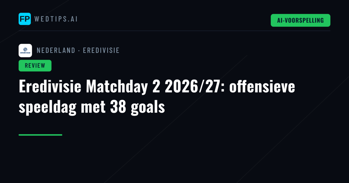 Eredivisie Matchday 2 2026/27: offensieve speeldag met 38 goals