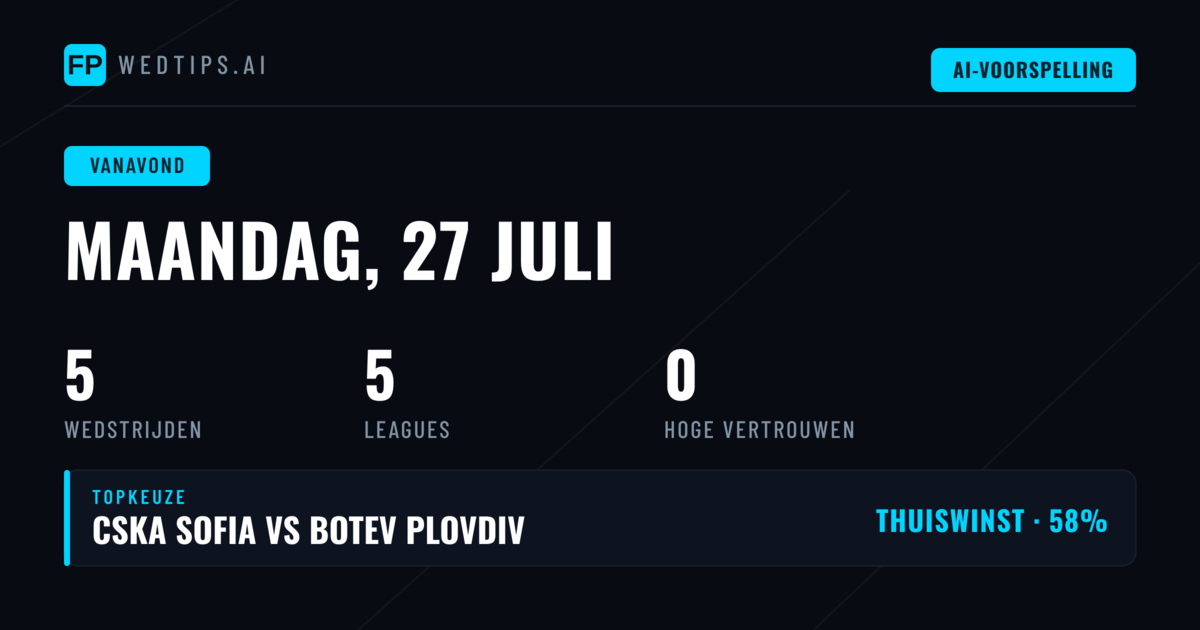 Maandag 27 Juli: Overzicht van de Avondprogramma's
