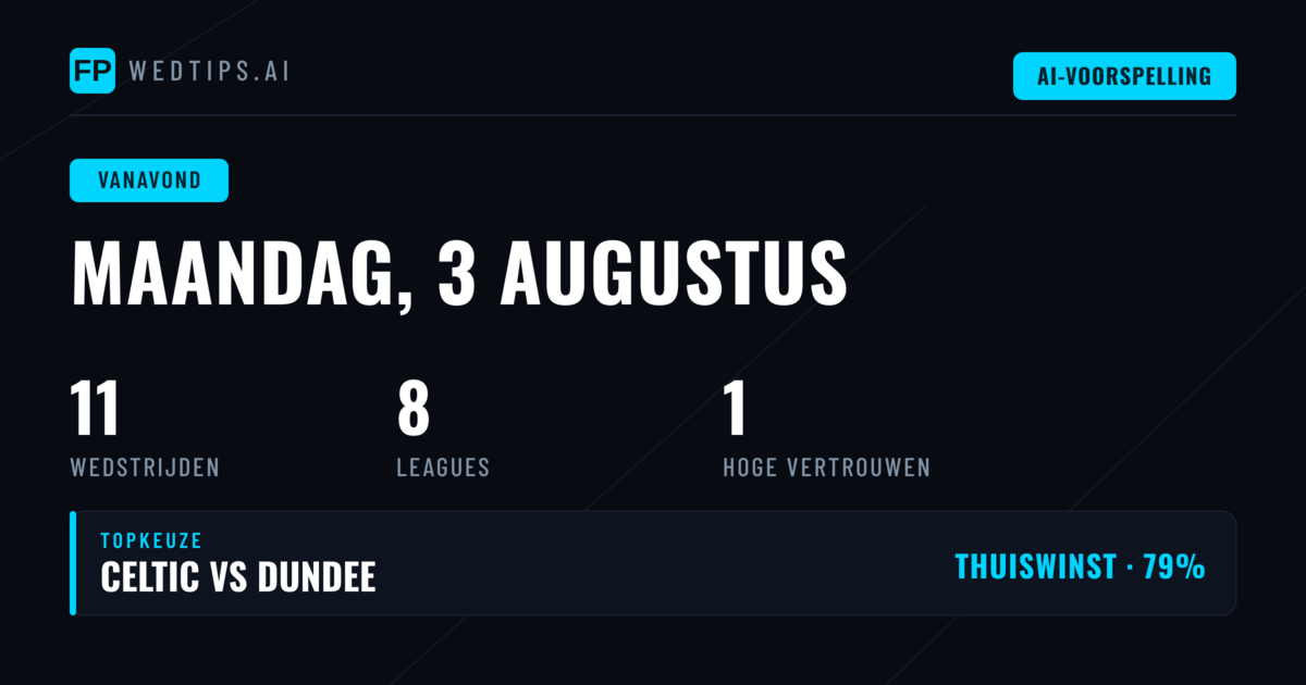 Maandag 3 Augustus 2026: Zeven Competities, Elf Duels