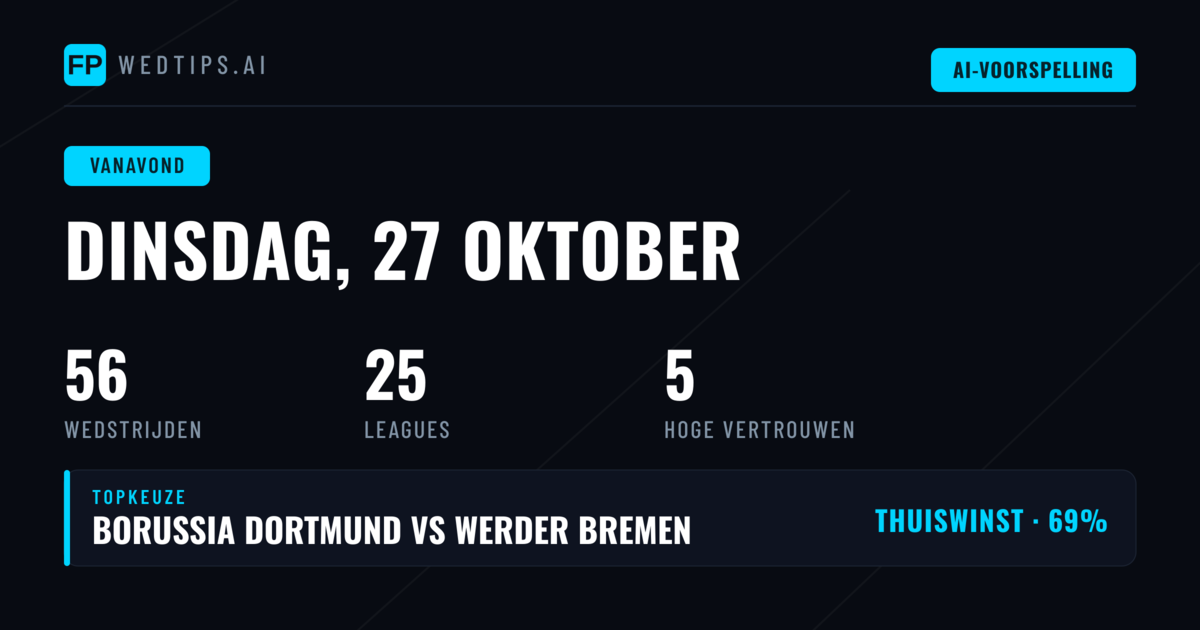Voorspellingen voor dinsdag 27 oktober 2026: National League leidt