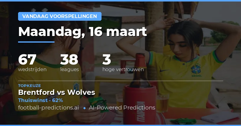Voetbalvoorspellingen Vandaag 16 maart 2026: beste tips