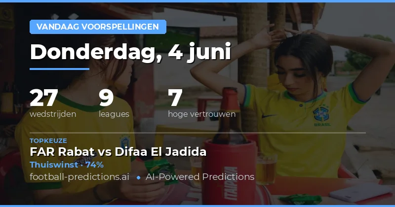 Donderdag 4 Juni 2026: Uitgebreide Voetbalvoorspellingen