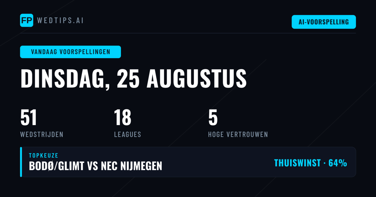 Top Picks voor dinsdag 25 aug 2026