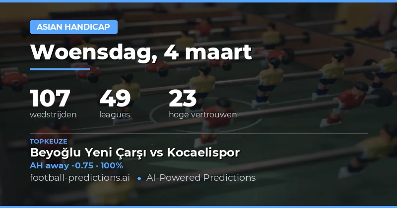 Asian Handicap voorspellingen 4 maart 2026