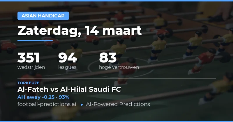 Asian Handicap voorspellingen 14 maart 2026