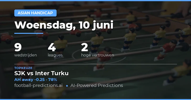 Asian Handicap — Voetbalvoorspellingen & Tips — Woensdag, 10 juni, 2026