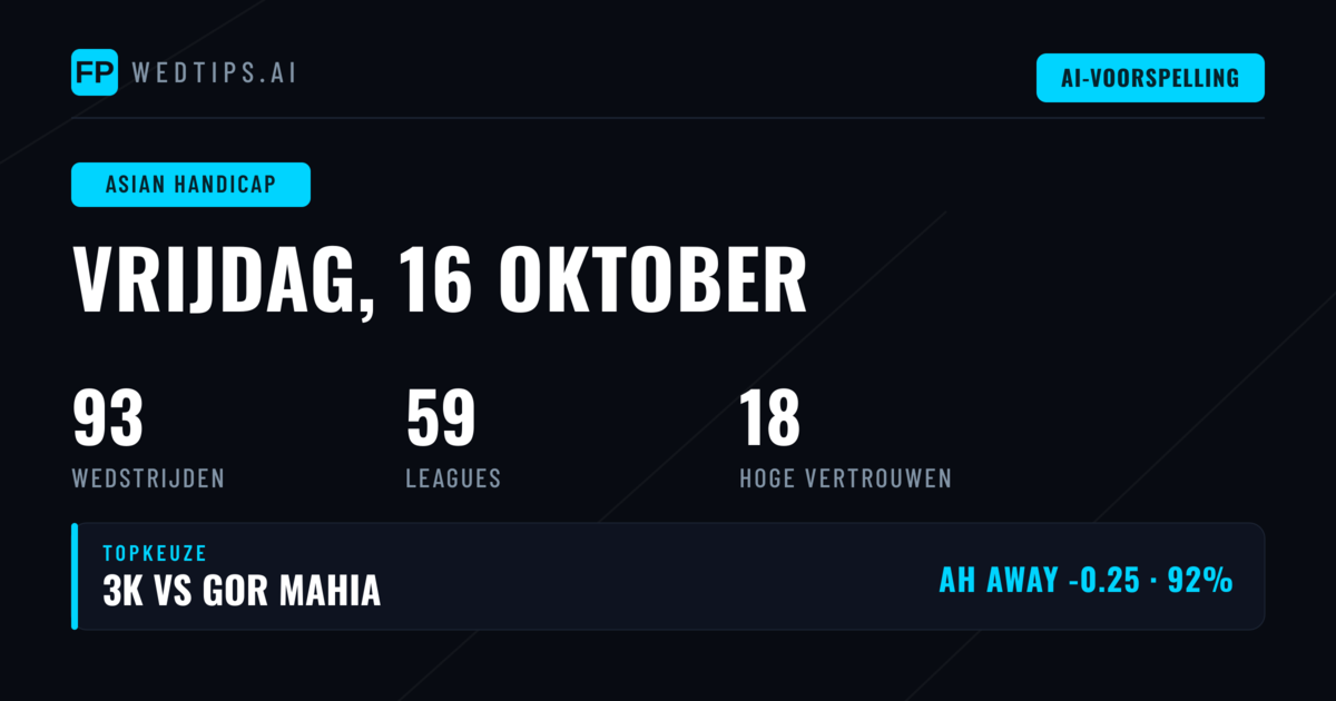 AH Voorspellingen 16 Okt 2026 - 93 Wedstrijden