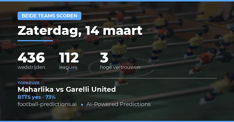 Beide scoren voorspellingen 14 maart 2026