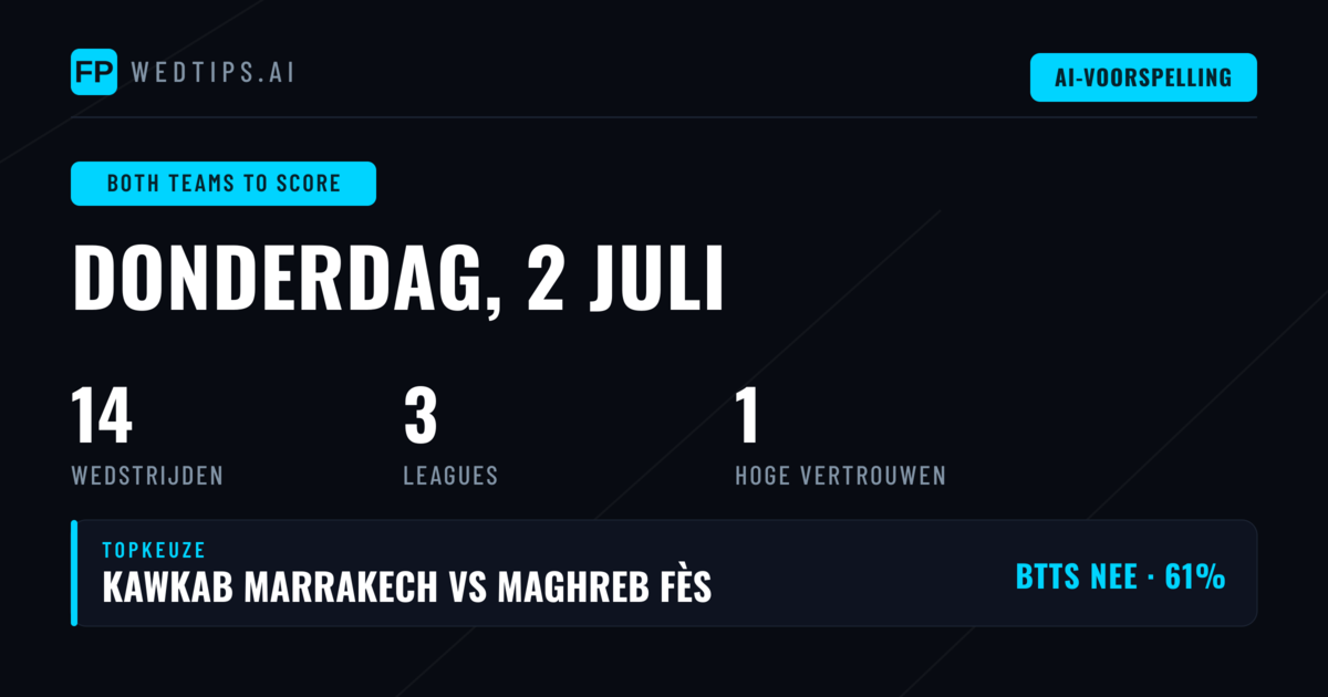 Top BTTS Picks voor 2 juli 2026