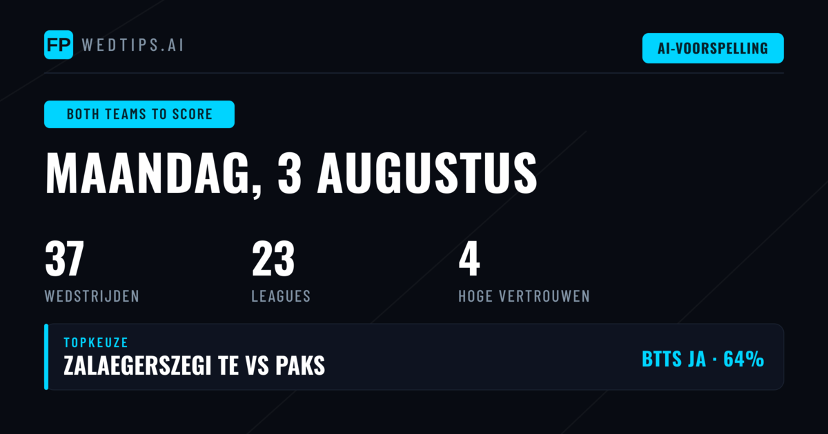 Top BTTS Picks voor 3 aug 2026