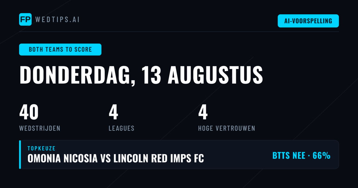 Top BTTS Picks voor 13 Aug 2026