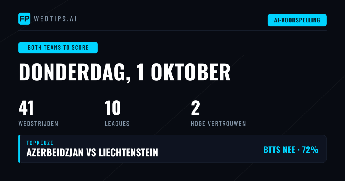 Top BTTS Picks voor 1 okt 2026