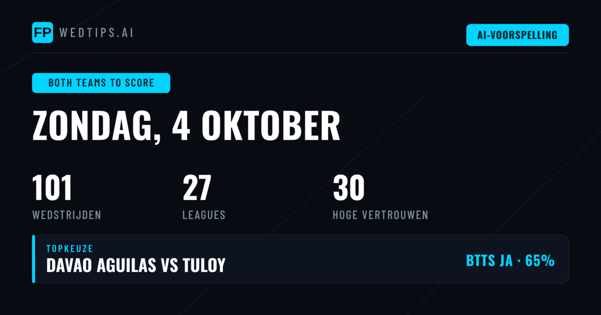 Top BTTS Voorspellingen voor 4 Okt 2026