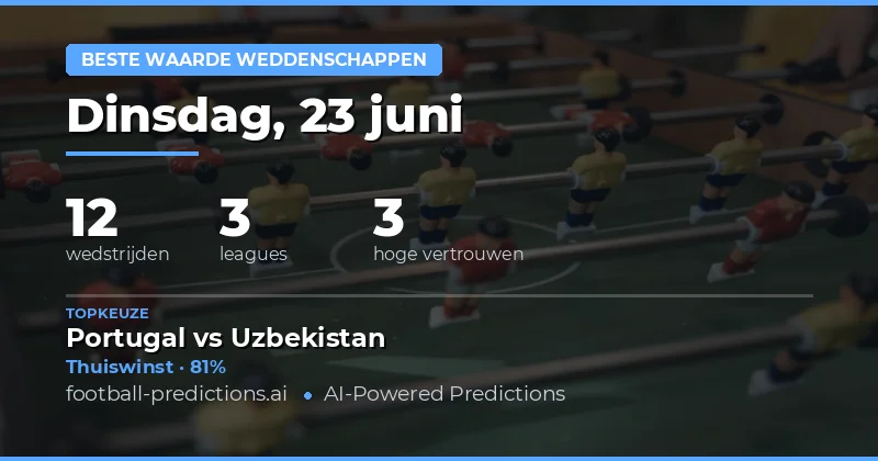 Top Value Bets Voorspellingen voor 23 Jun 2026