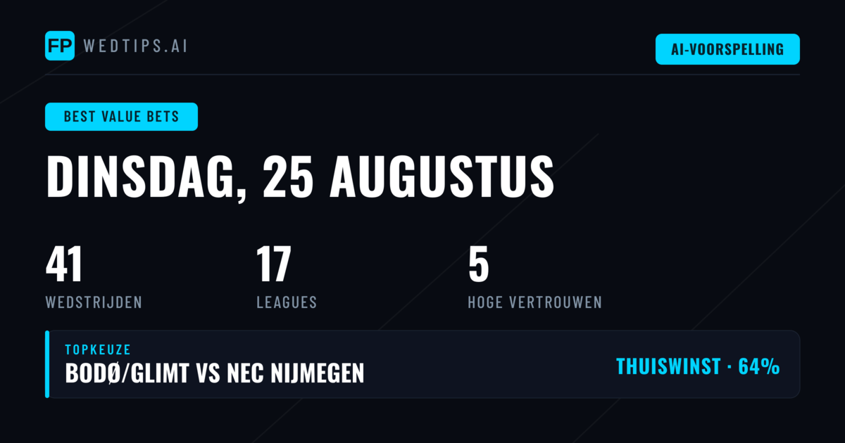 Top Waarde Bets Goksuggesties voor 25 Aug 2026