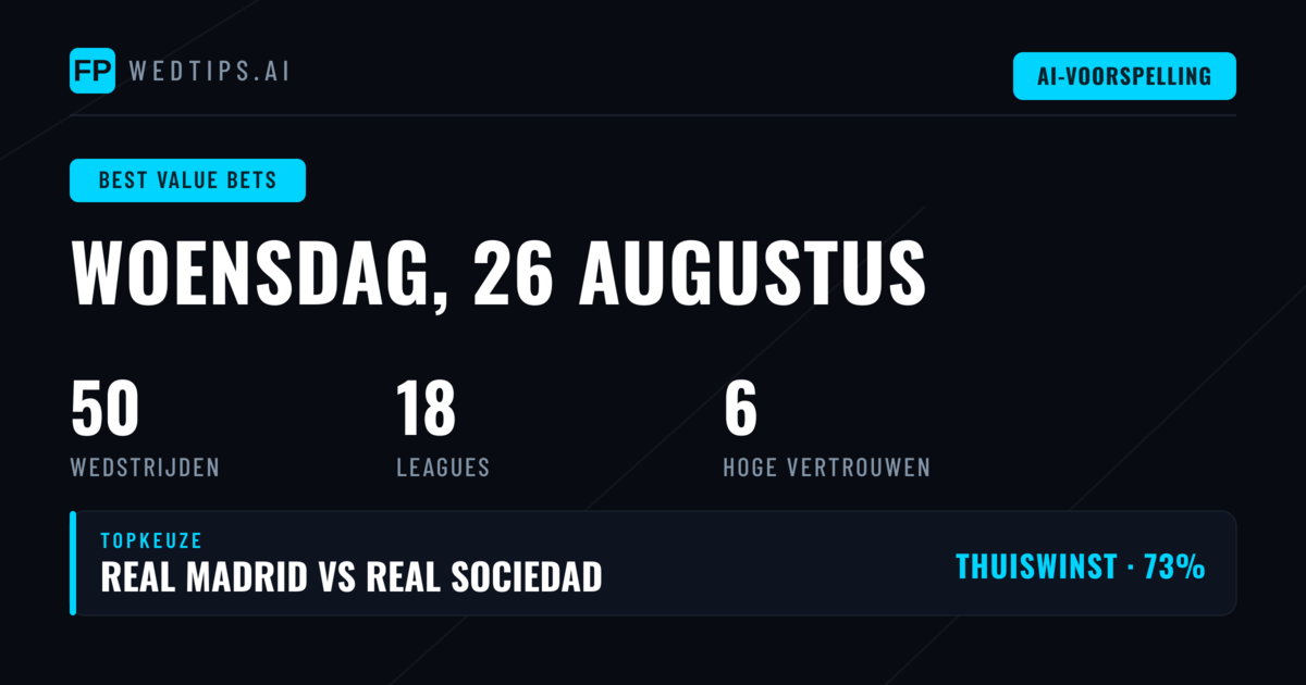 Top Beste Waarde Bets Voorspellingen voor 26 Aug 2026