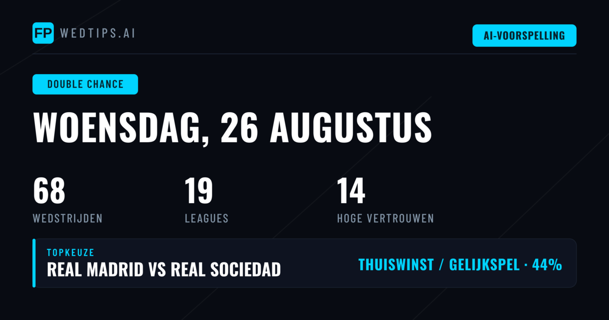 Beste DC tips voor 26 aug 2026