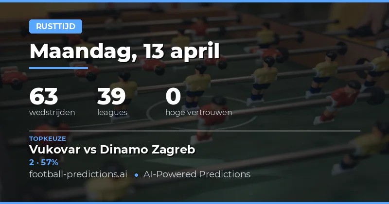 Halftijdvoorspellingen voor 13 april 2026