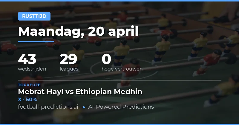 Komende Wedstrijdagen Op 20 April 2026