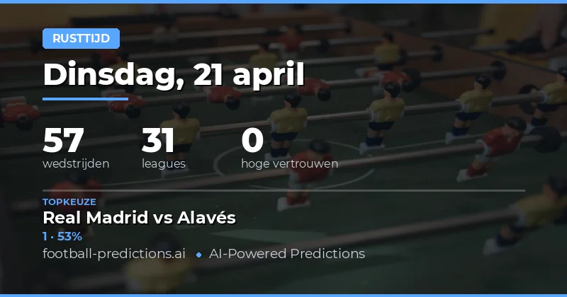 Halftijdresultaten en strategieën bij de 57 wedstrijden van 21 april