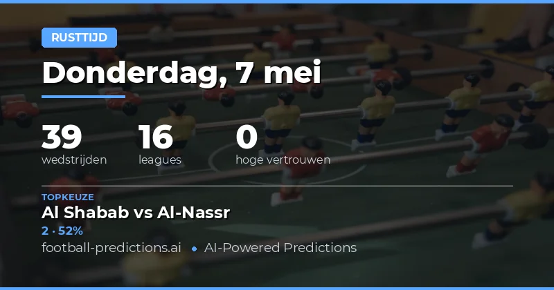 Halftijd Voorspellingen voor 7 Mei 2026