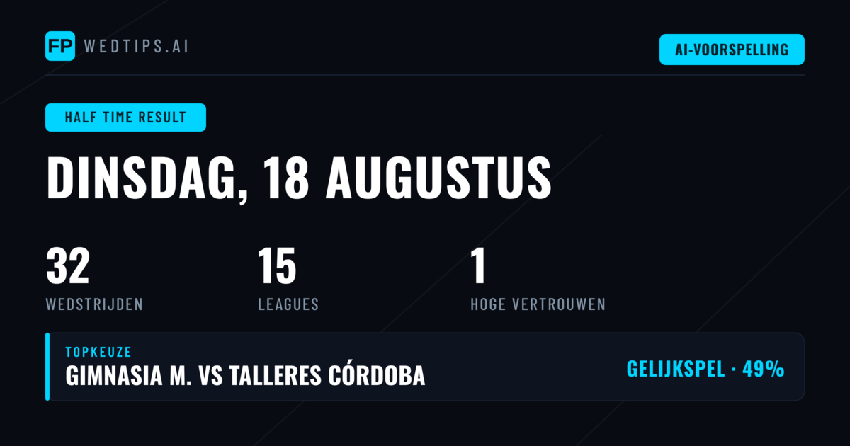 Top HT/FT Picks voor 18 aug 2026