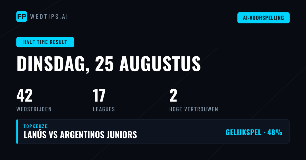 Top HT/FT Picks voor 25 Aug 2026