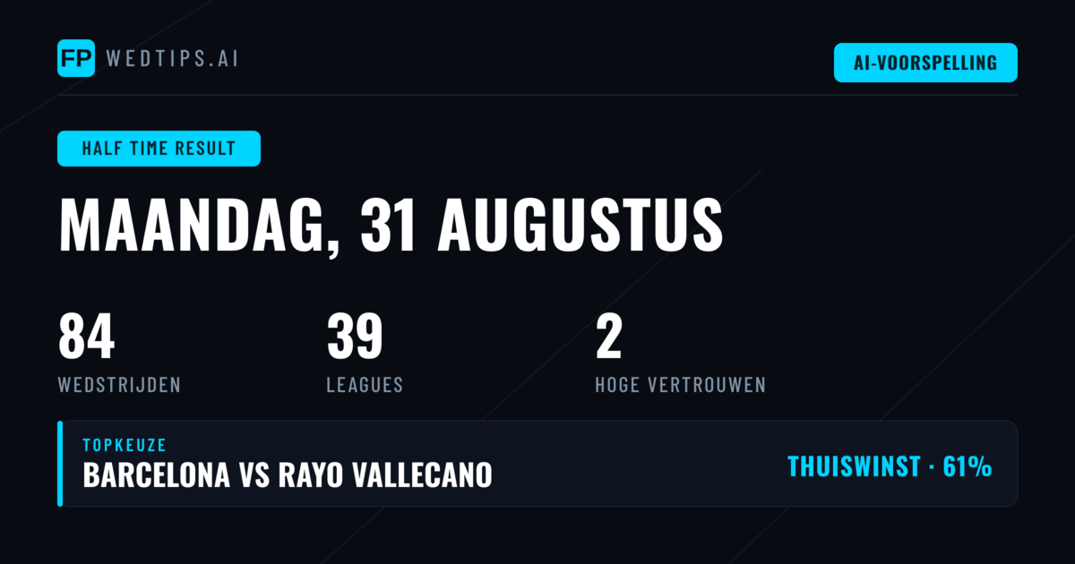 Top HT/FT Picks voor 31 Aug 2026