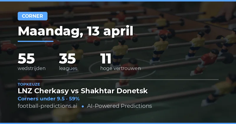 Corners Over/Under voorspellingen voor 13 april 2026
