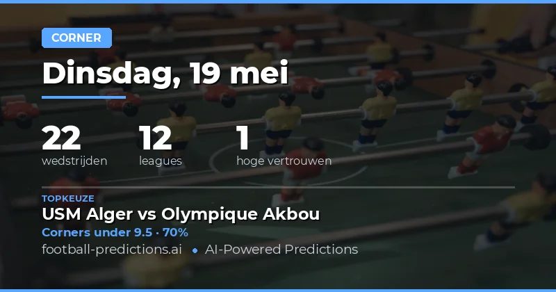 Corners Over/Under Tips voor 19 Mei 2026