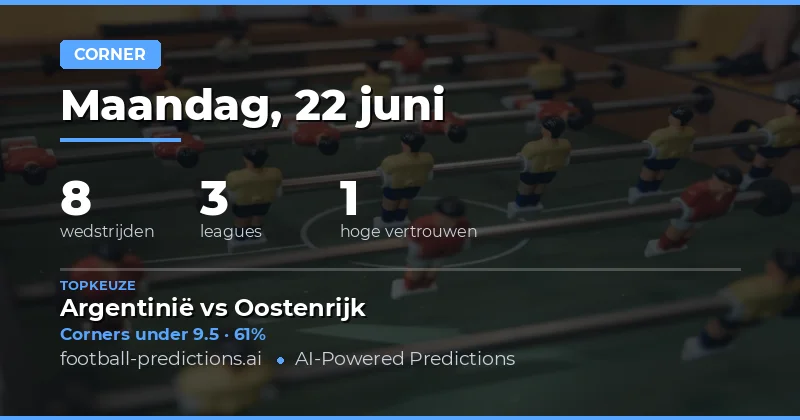 Top Corners O/U Picks voor 22 Jun 2026