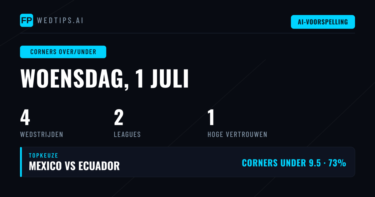 Top O/U Corner Picks voor 1 juli 2026