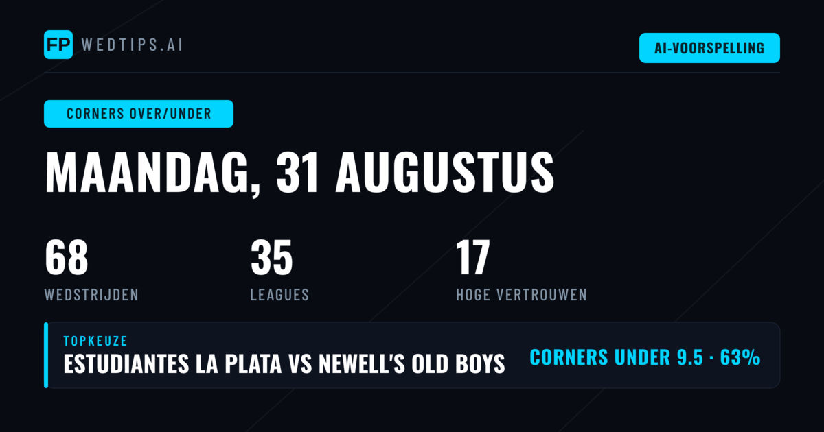 Top Corners O/U Tips (31 Aug 2026)