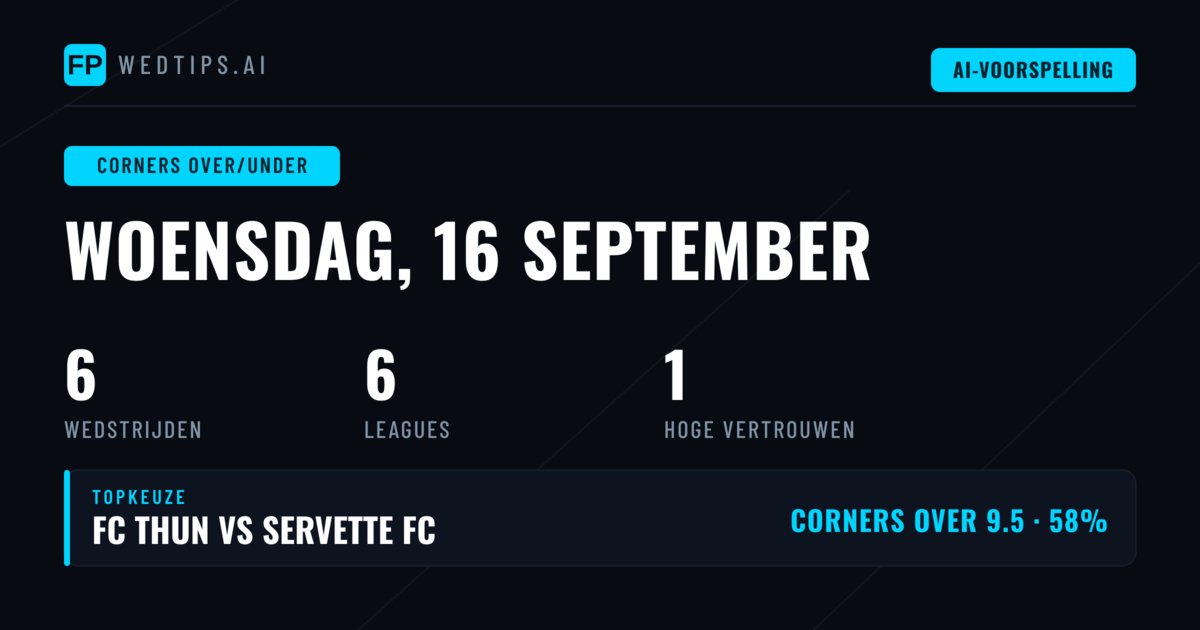 Top O/U Corners Tips voor 16 Sep 2026