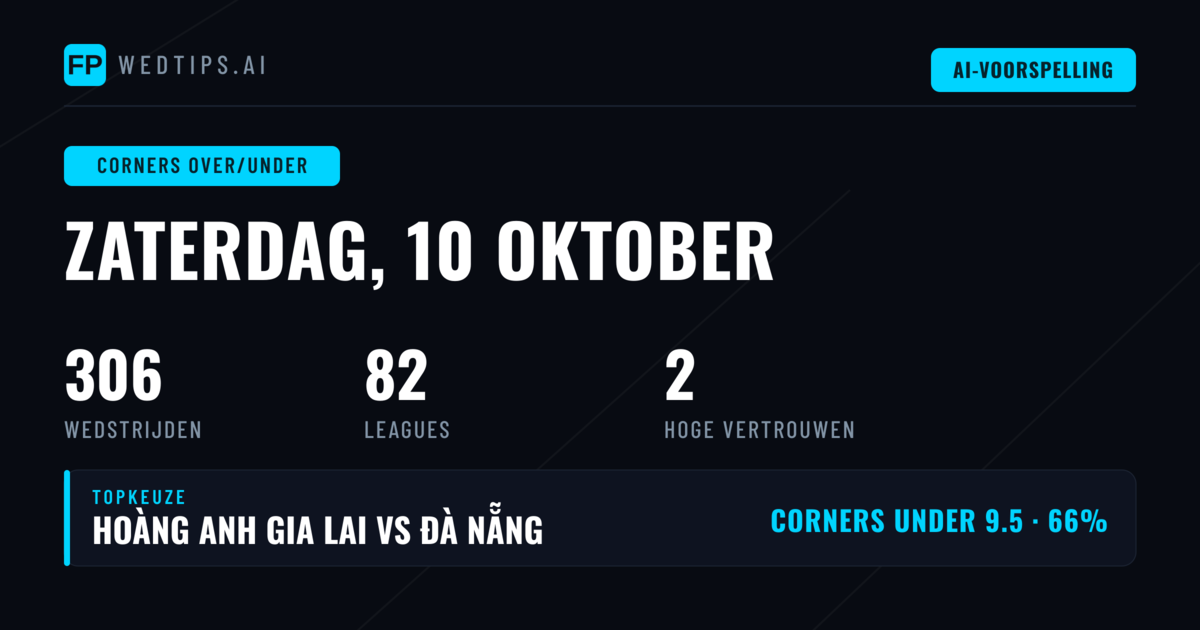 Top Corners O/U Tips voor 10 okt 2026